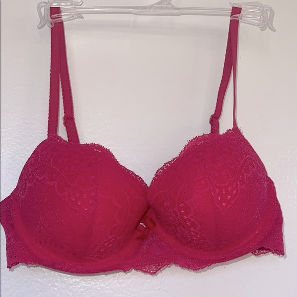 34C bra Gilligan and OMalley bra magenta pink lace padded push up underwire bra - Picture 1 of 13